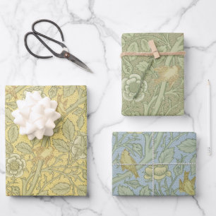 Goldene Vögel Vintage Morris-Muster Florale Rosen  Geschenkpapier Set