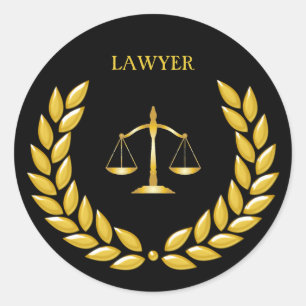 Goldene Waage der Justiz Anwalt auf Schwarz Runder Aufkleber