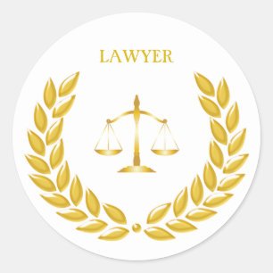 Goldene Waage der Justiz Anwalt auf Weiß Runder Aufkleber