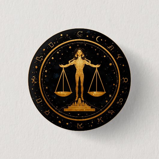 Goldene Waage Sternzeichen Waage Button (Vorderseite)