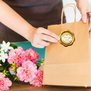 Goldene Wachssiegel-Aufkleber "Danke" fürs Geschäf Runder Aufkleber