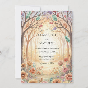 Goldene Wald-Wildblumen-Hochzeit Einladung
