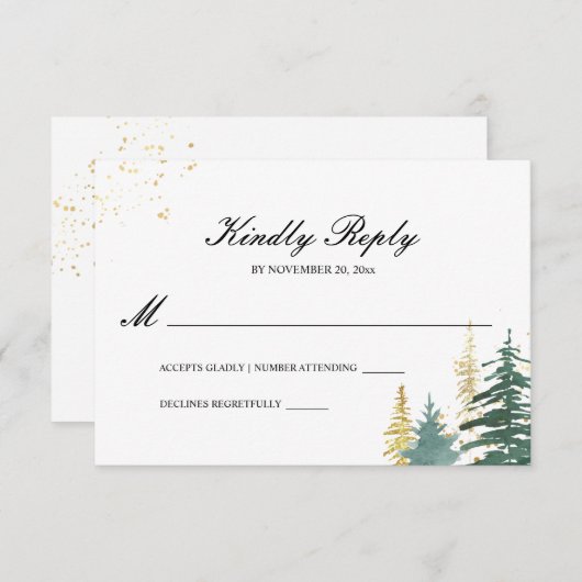Goldene Wälder Pinienbäume Wasserfarbe RSVP Karte (Vorne/Hinten)