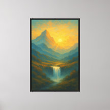 Goldene Wasserfall-Berglandschaft-Wandkunst