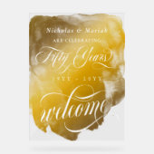 Goldene Wasserfarbe 50. Hochzeitstag Begrüßung Acrylschild (Vorderseite)