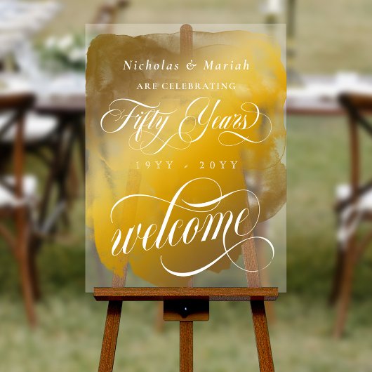 Goldene Wasserfarbe 50. Hochzeitstag Begrüßung Acrylschild