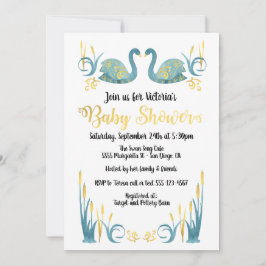 Goldene Wasserfarbe Schwanendusche Einladung