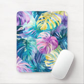 Goldene Wasserfarbe Tropische Blätter Paradies Mousepad (Mit Mouse)