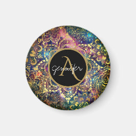 Goldene Wasserfarbe und Nebel Blumenmandala Magnet