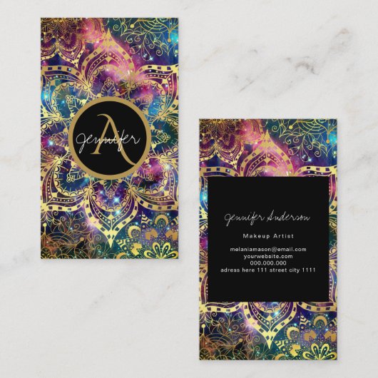 Goldene Wasserfarbe und Nebel Blumenmandala Visitenkarte (Vorne/Hinten)