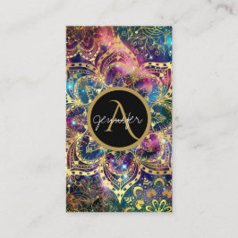 Goldene Wasserfarbe und Nebel Blumenmandala Visitenkarte