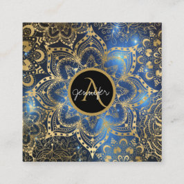 Goldene Wasserfarbe und Nebula Mandala Blau Quadratische Visitenkarte