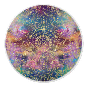 Goldene Wasserfarbe und Nebula Mandala Keramikknauf