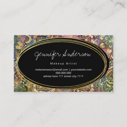 Goldene Wasserfarbe und Nebula Mandala Visitenkarte (Rückseite)