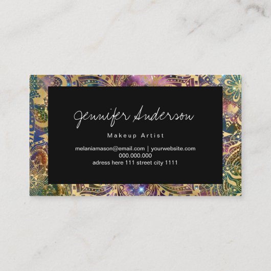 Goldene Wasserfarbe und Nebula Mandala Visitenkarte (Rückseite)