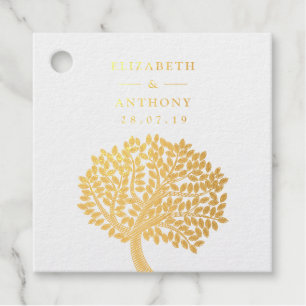 Goldene Wasserfarben-Baum-Hochzeit Geschenkanhänger