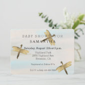 Goldene Wasserfarben-Libellen-Babydusche Einladung (Stehend Vorderseite)