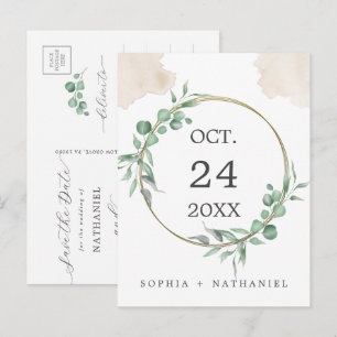 Goldene Wasserfarben Save the Date Postkarte