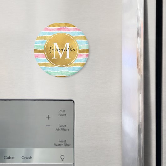 Goldene Wasserfarben-Streifen-Monogramm Magnet (In Situ (Kühlschrank))