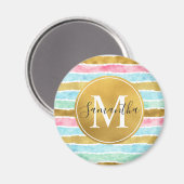 Goldene Wasserfarben-Streifen-Monogramm Magnet (Vorderseite/Rückseite)