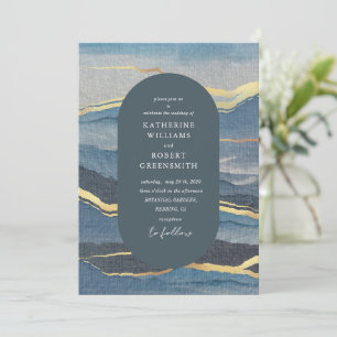 goldene Wasserfarbenlandschaft Einladung Hochzeit