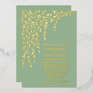 Goldene Weiden Licht-Sagegrüne Hochzeit Folieneinladung