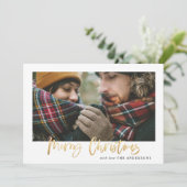 Goldene Weihnachten karierte Fotokarte (Stehend Vorderseite)