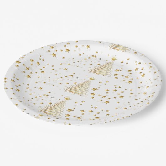 Goldene Weihnachten Pappteller (Schrägansicht)