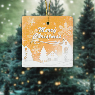 Goldene Weihnachten Weiße Schneehütte Neues Jahr Keramikornament