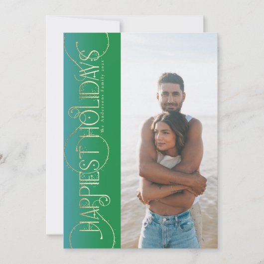 goldene Weihnachten Wirbel Grün Foto GLÜCKLICH (Vorderseite)