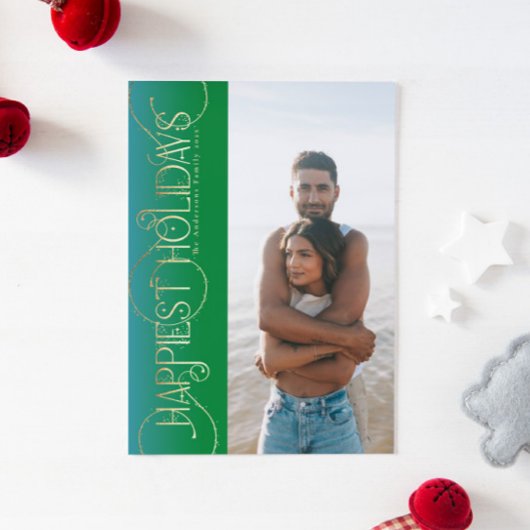 goldene Weihnachten Wirbel Grün Foto GLÜCKLICH