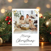Goldene Weihnachts-Fotogrußkarte mit Ornamenten