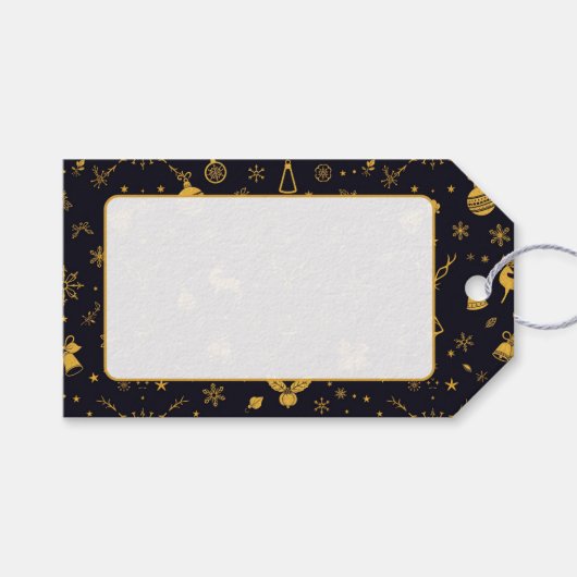 Goldene Weihnachts-Icons-Geschenkkarte Geschenkanhänger (Vorderseite (Horizontal))