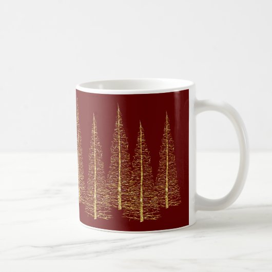 Goldene Weihnachtsbäume auf Burgund-Tasse Kaffeetasse (Rechts)