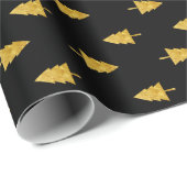 Goldene Weihnachtsbäume auf schwarzem Hintergrund Geschenkpapier (Rolleneckpunkt)