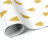 Goldene Weihnachtsbäume im weißen Hintergrund Geschenkpapier (Rolleneckpunkt)