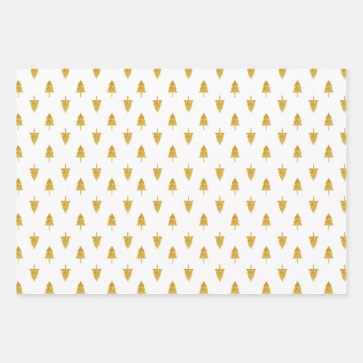 Goldene Weihnachtsbäume im weißen Hintergrund Geschenkpapier Set (Vorderseite 3)