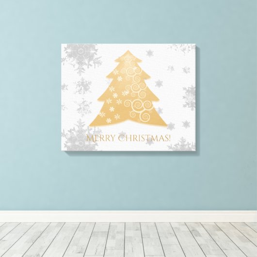 Goldene Weihnachtsbaume Stretchierte Canvas Print Leinwanddruck (Insitu (Holzboden))