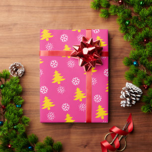 Goldene Weihnachtsbäume & Weiße Schneeflocken, Fuc Geschenkpapier