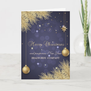 Goldene Weihnachtsbaumzweige, Kugeln Firma Feiertagskarte