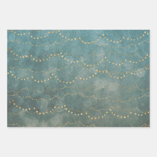 Goldene Weihnachtsbeleuchtung Grüner Feiertag Geschenkpapier Set (Vorderseite 2)