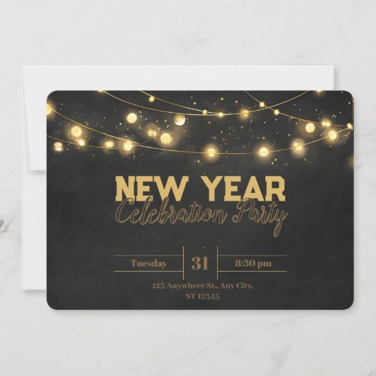 Goldene Weihnachtsbeleuchtung Minimalistisches Neu Einladung (Vorderseite)