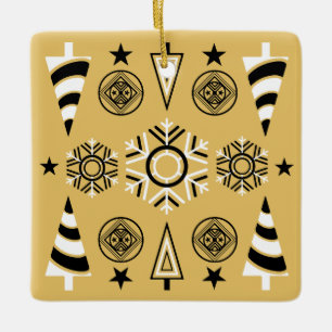 Goldene Weihnachtsdekoration im Jugendstil Keramikornament