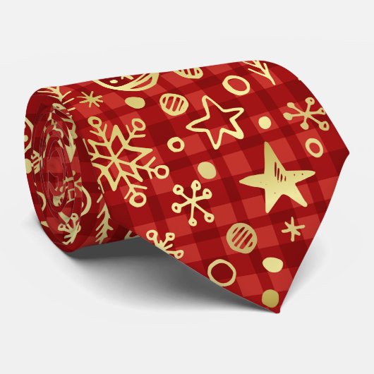 Goldene Weihnachtsdekoration Rotes Buffalo-Muster Krawatte (Gerollt)