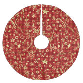 Goldene Weihnachtsdekoration Rotes Buffalo-Muster Polyester Weihnachtsbaumdecke (Vorderseite)