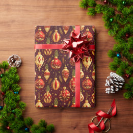 Goldene Weihnachtsdekorationen Tannenzweige Geschenkpapier