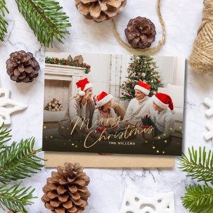 Goldene Weihnachtsfamilienfoto-Feiertagskarte Feiertagspostkarte