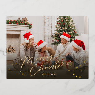 Goldene Weihnachtsfamilienfoto-Feiertagskarte Folien Feiertagspostkarte