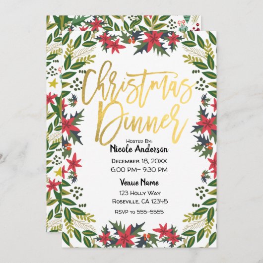 Goldene Weihnachtsfeier Rustikal Einladung (Vorne/Hinten)