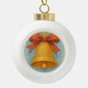 Goldene Weihnachtsglocke mit festlichem roten Band Keramik Kugel-Ornament